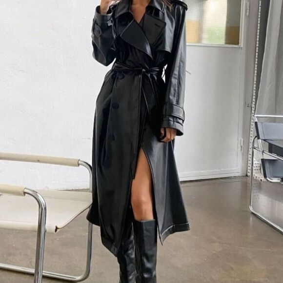 Black maxi leather coat - Picture 7 of 12